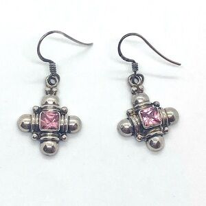 Vtg Sterling & Pink Topaz Chunky Puffy Ball Design Dangle Earrings | 1.4” L